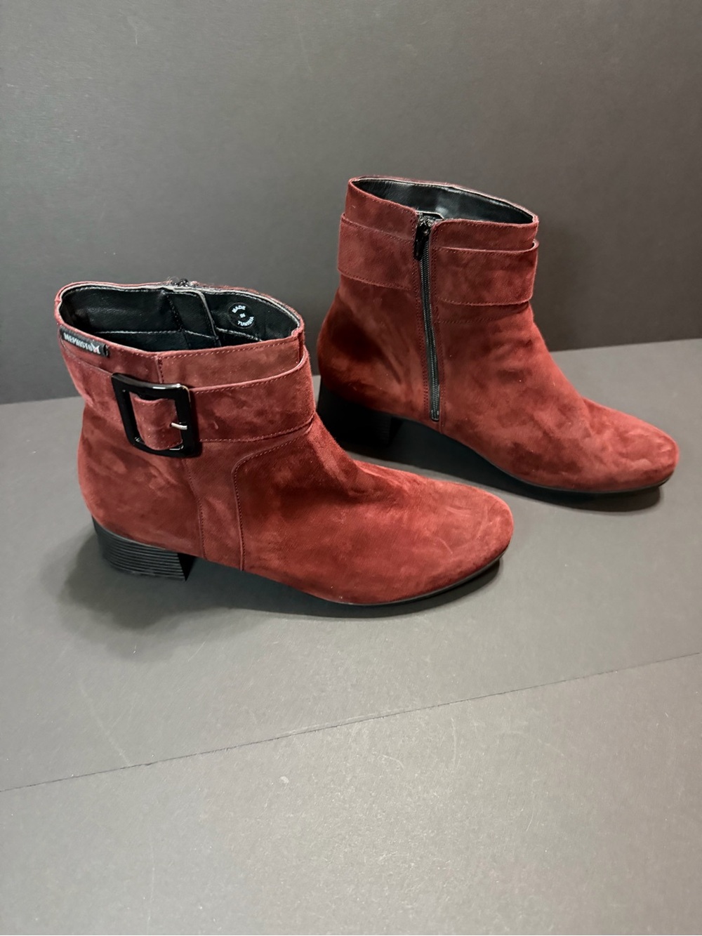 Mephisto Burgundy Suede Ankle Booties with Buckle